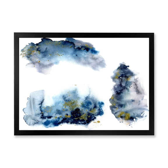 Designart 'Gray and Blue Clouds With Golden Glitter' Modern Framed Art Print