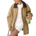 thumbnail image 2 of Female Oversized Fall Barn Jacket Zip Up Cotton Utility Jacket Casual Trench Coat Khaki M, 2 of 10