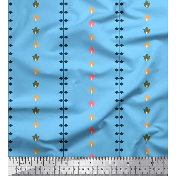 Soimoi Blue Silk Fabric Pannahazar Jamdani Print Fabric by Yard 42 Inch Wide