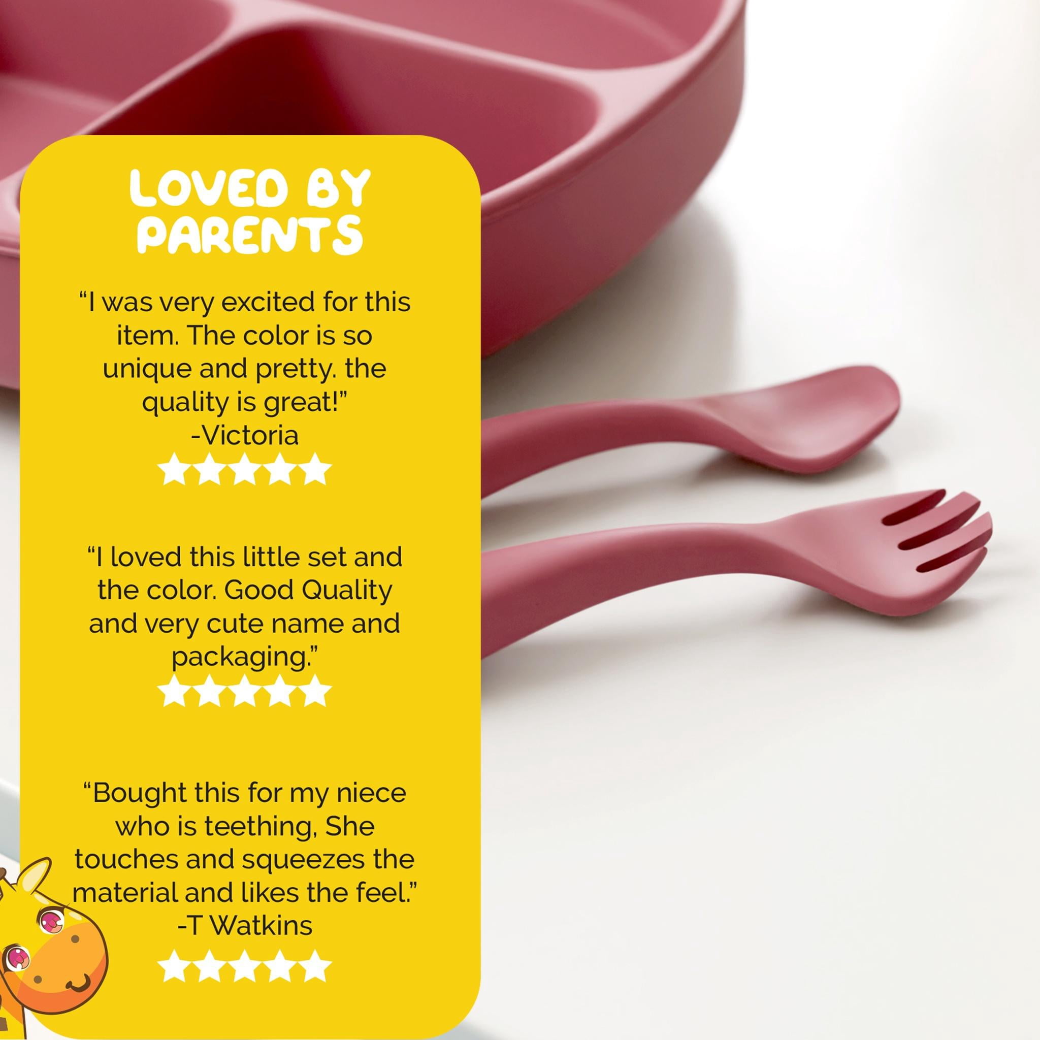 Baby Essentials Set with Food Tray and Baby Utensils by Muqee Peeko in Pink Color - (3 Piece Set)