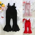 thumbnail image 5 of Odeerbi 0-7 Years Toddler Girls Velvet Jumpsuit Bow Flared Romper Comfortable Casual Solid Color High Waisted Overalls Bib Overall Pants, 5 of 5