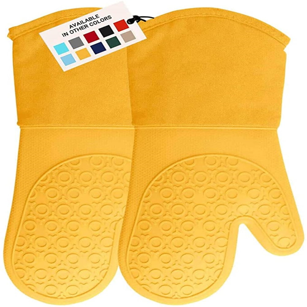Kepooman 14.7" 1 Pair Extra Long Oven Mitts Water Repellent Heat Resistant with Quilted Liner for Oven Cooking, Grill & BBQ Non Slip Gloves, Yellow