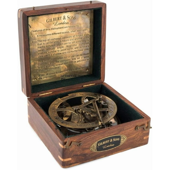 5 Inch Perfectly Calibrated Large Sundial Compass with Wooden Box