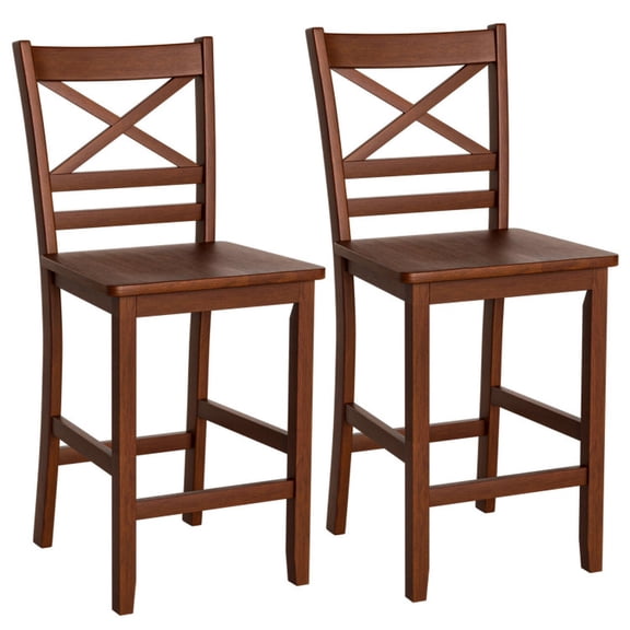 Furnibear Bar Stools Set of 2 Counter Height Chairs with Rubber Wood Legs Backrest and PU Foam Seat for Kitchen, Walnut