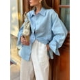 thumbnail image 5 of Womens 100% Cotton Button Down Shirt Blue S, 5 of 6