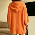 thumbnail image 4 of Textilo Women's Waffle Knit Hoodies 3/4 Batwing Sleeve Crew Neck Hoodies Hooded Drawstring Pullover Sweaters Fall Winter Loose Fit Cute Y2k Lightweight Top,Saffron L, 4 of 6