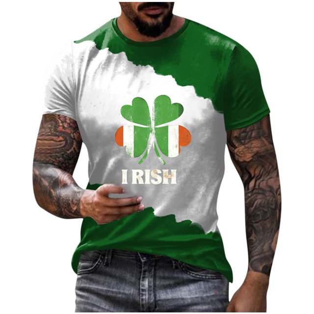 Camisetas Casuales Cuello Redondo Día de San Patricio Impresión Suéter, Manga Corta Blusa Deportiva para Hombres