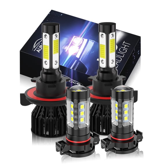 For Dodge Dakota 2010 LED Headlight H13(9008) H16(5202) Bulbs Combo, 40W High Power Lamps,6000K Pure White, Easy To Install,4000LM Ultra Bright,  Plug-N-Play Halogen Replacement