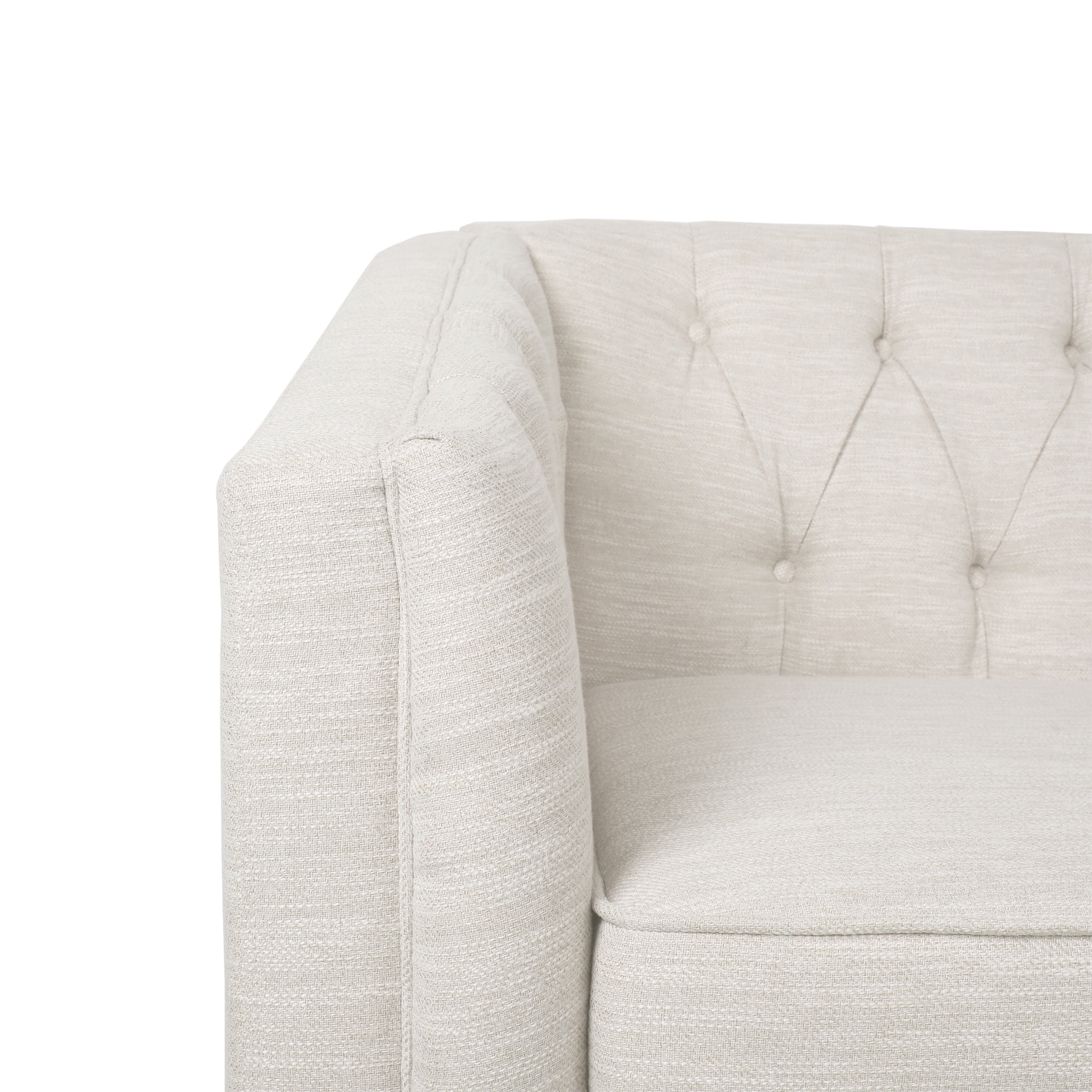 Noble House Contemporary Beige & Espresso Tufted Loveseat with Birch Wood Frame
