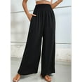 thumbnail image 6 of Women Linen Palazzo Pants Wide Leg Summer Boho High Waist Casual Lounge Pants Beach Travel Vacation Outfits Black XL, 6 of 8