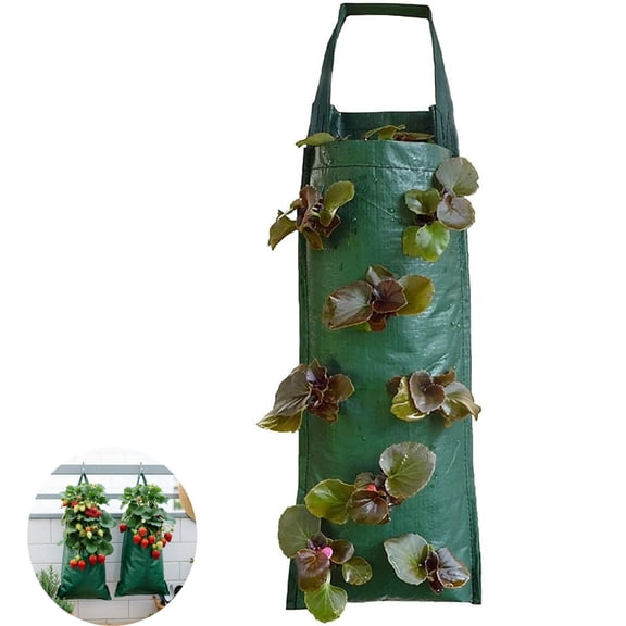 Hanging Strawberry Planter, Upside-Down Patio Garden Tomato Planter Bags, Hanging Grow Bags Flower Planting Bag Handle Grow Pouch Planter for Outdoor (1pc)