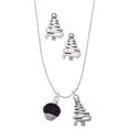 thumbnail image 1 of Delight Jewelry 12mm Faceted Black Glass Spinner Silver tone Zig Zag Christmas Tree Charm Necklace and Stud Earrings, 1 of 4