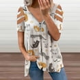 thumbnail image 2 of Funny Cartoon Cute Cat Red Orange Gray Womens Summer V Neck Zipper Top Short Sleeve T Shirt Off Shoulder Top Casual Classy Loose Shirts, 2 of 7