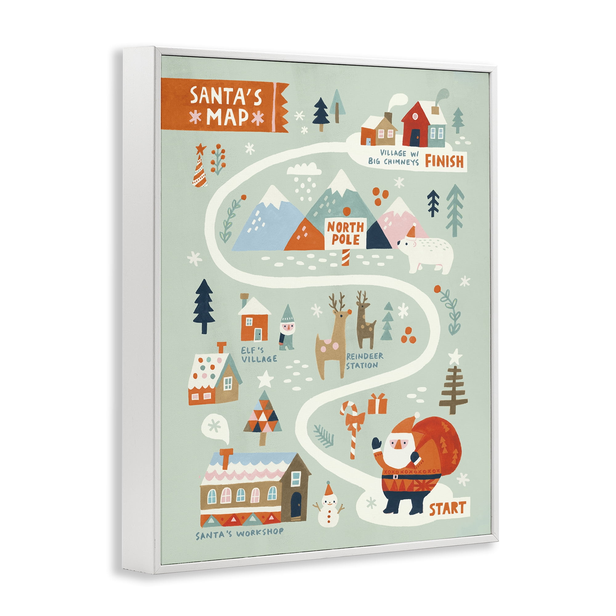 Stupell Industries Jolly Map Of North Pole Holiday Painting White Framed Art Prints Wall Art, 16 x 20