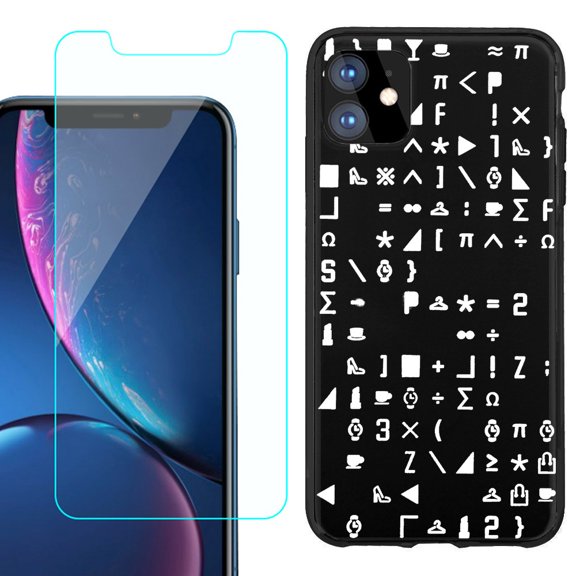 For Apple iPhone 11 Phone Case , Slim-Fit TPU Protective Case (Black), with Tempered Glass Screen Protector, by OneToughShield ® - Daily Symbol