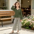 thumbnail image 2 of Miluxas Girls Peplum Top & Striped Pants Set - 2-Piece Outfit with Bow Detail, Casual Wear for School & Daily Use Green 14 Years, 2 of 8
