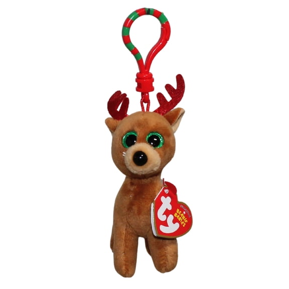 Ty Beanie Baby (Plastic Key Clip) - Tinsel the Reindeer  - Stuffed Animal