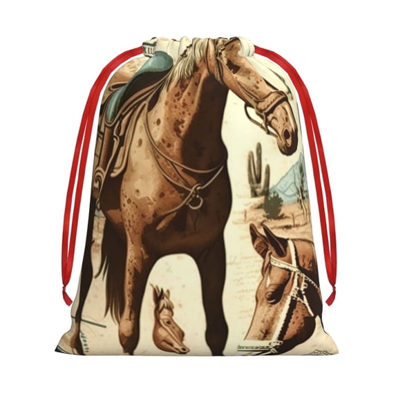 Rustic Western Country Cowboy Horse Vintage Drawstring Gift Bag Soft Pouch Reusable Favor Bags for Christmas, Halloween, Candy, Wedding, Birthday