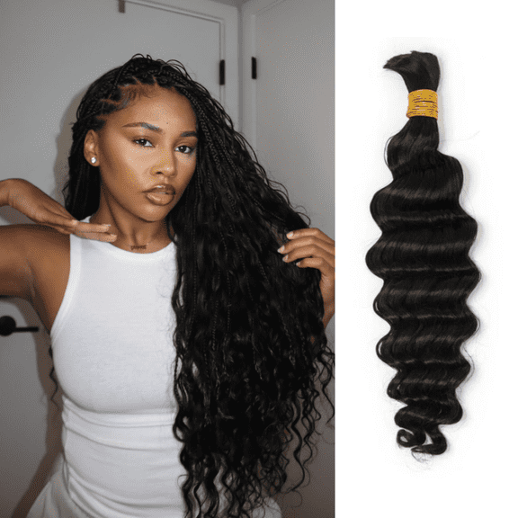 EAYON Loose Deep Wave Human Braiding Hair for Boho Braids Bulk Human Hair 14 inch 100g 100% Human Hair Extensions for Knotless Braiding Bulk Hair Natural Color