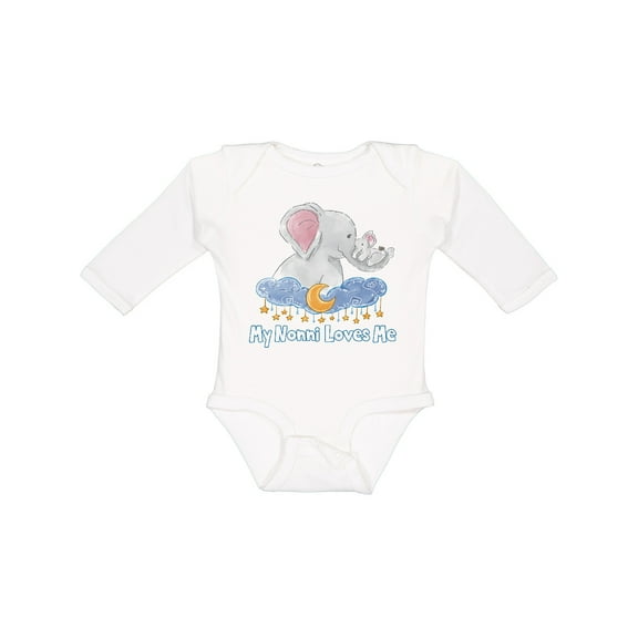 Inktastic My Nonni Loves Me Cute Elephants Clouds Moon and Stars Boys or Girls Long Sleeve Baby Bodysuit