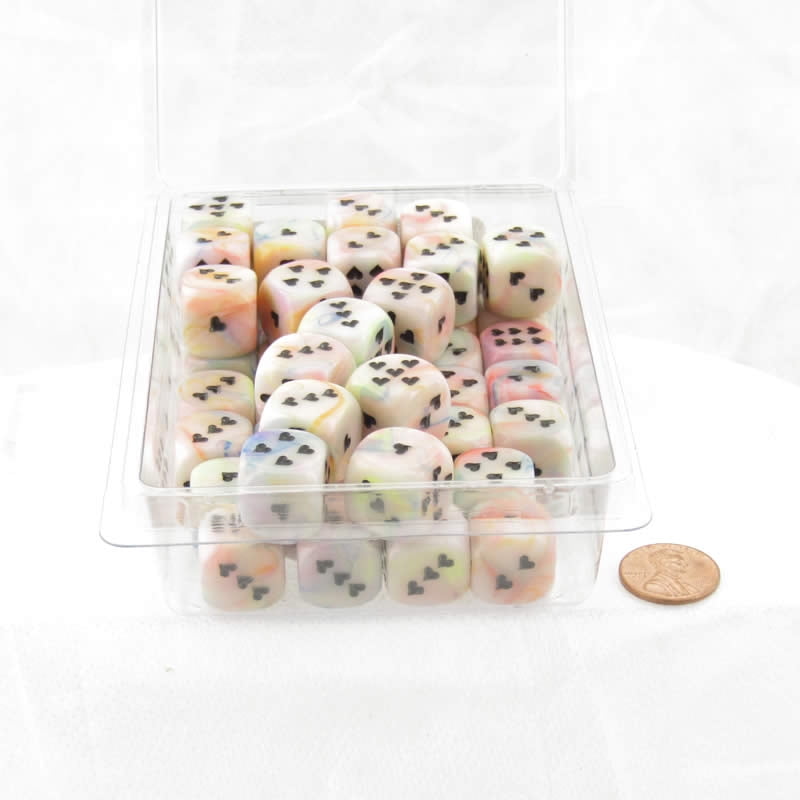 Circus Festive Dice with Black Hearts D6 16mm (5/8in) Pack of 50 Wondertrail