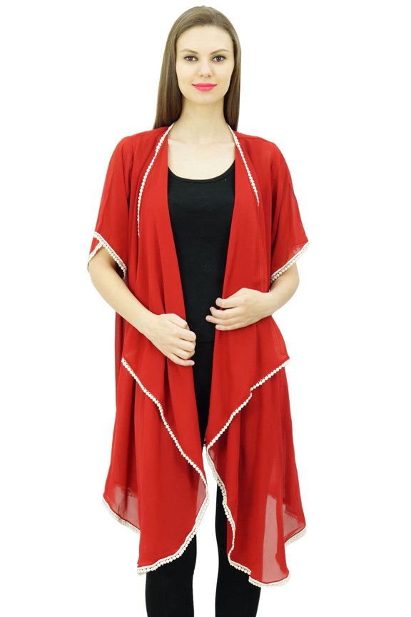 Women Lightweight Georgette Waterfall Shrug Asymmetrical Hem Open Front Coverup