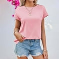 thumbnail image 2 of XUELUO Boho Tops For Women Summer Solid Color Round Neck Short Sleeve Loose Fit Casual Elegant Shirts For Women T-shirts Holiday WearS, 2 of 7