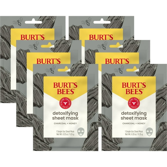 Burt's Bees Detoxifying Charcoal Facial Sheet Mask, Single Use Face Mask, 6 Count