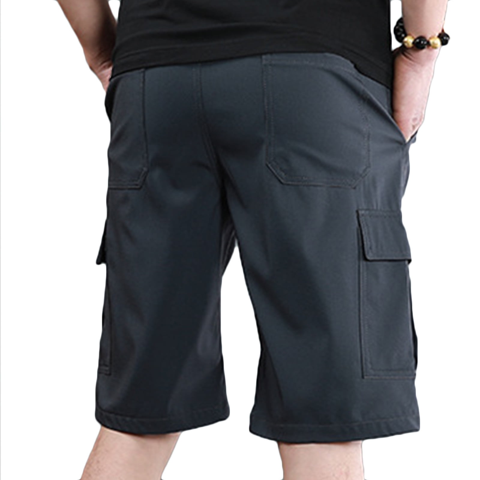 Mens Nylon Cargo Shorts with Multi-Pockets M-4X Plus Size Relaxed Drawstring Elastic Waist Straight Leg Quick-Dry Solid Casual Workout Short Clearance