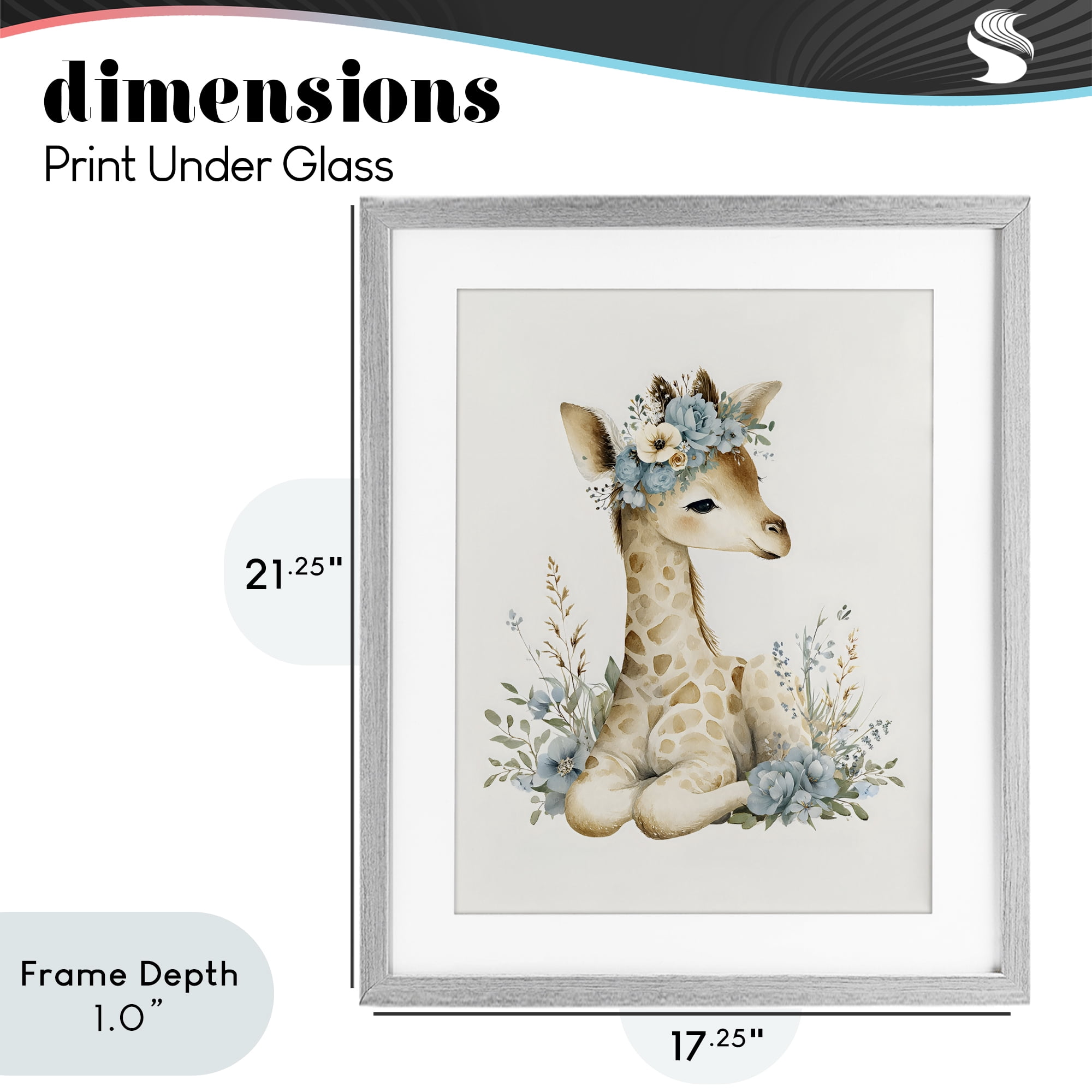 Stupell Industries Watercolor Nursery Giraffe Gray Framed Print Under Glass, design by LSR Design Studio