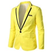 Zodggu Stylish Casual Blazers Jacket for Men Lightweight Lapel Collar Jacket Button Front Stretch Suit Coat Prom Wedding Long Sleeve Tuxedo Slim Fit Solid Sports Business Pocket Office Yellow 14