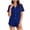 Blue, variant on Ladies Pj set Plaid Four Way Stretch Lapel Short Sleeve Top Elastic Shorts Loungewear