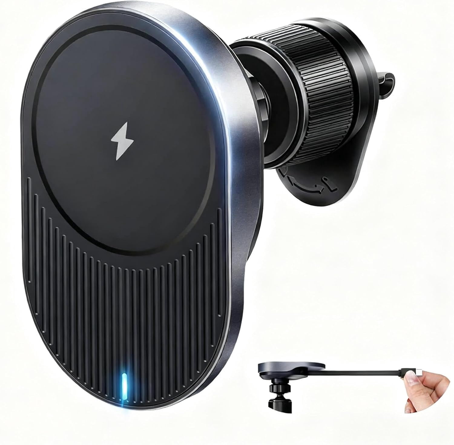 MHAWBL-for MagSafe Car Mount Charger, 15W Fast Wireless Cars Charger with Retractable Charging Cable, Magnetic Car Phone Holder for iPhone 17/16/15/14/13/12 Series (Plus & Mini) (Black)