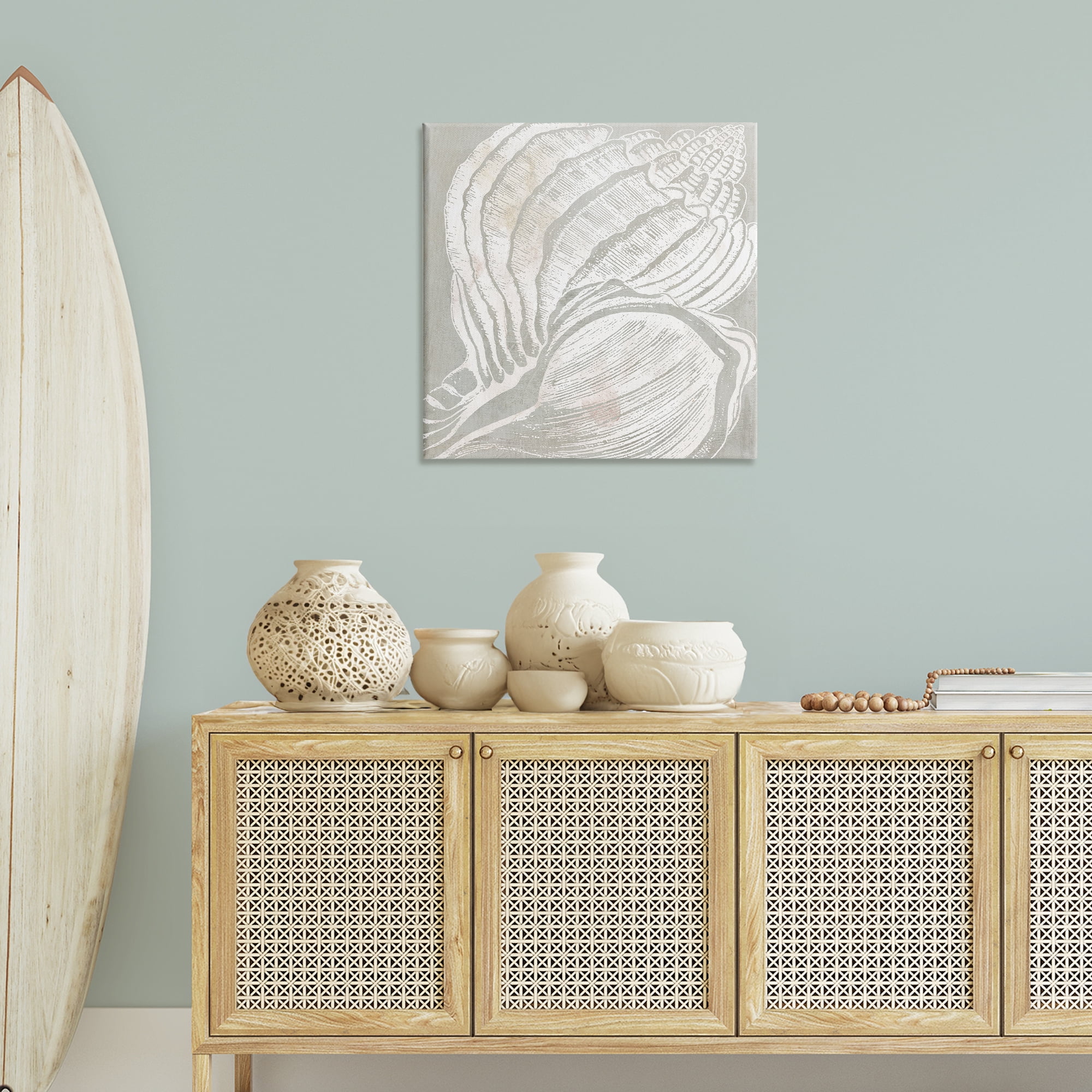 Stupell Industries Beige Conch Pattern Nautical & Beach Painting Wrapped Canvas Art Print Wall Art, 30 x 30