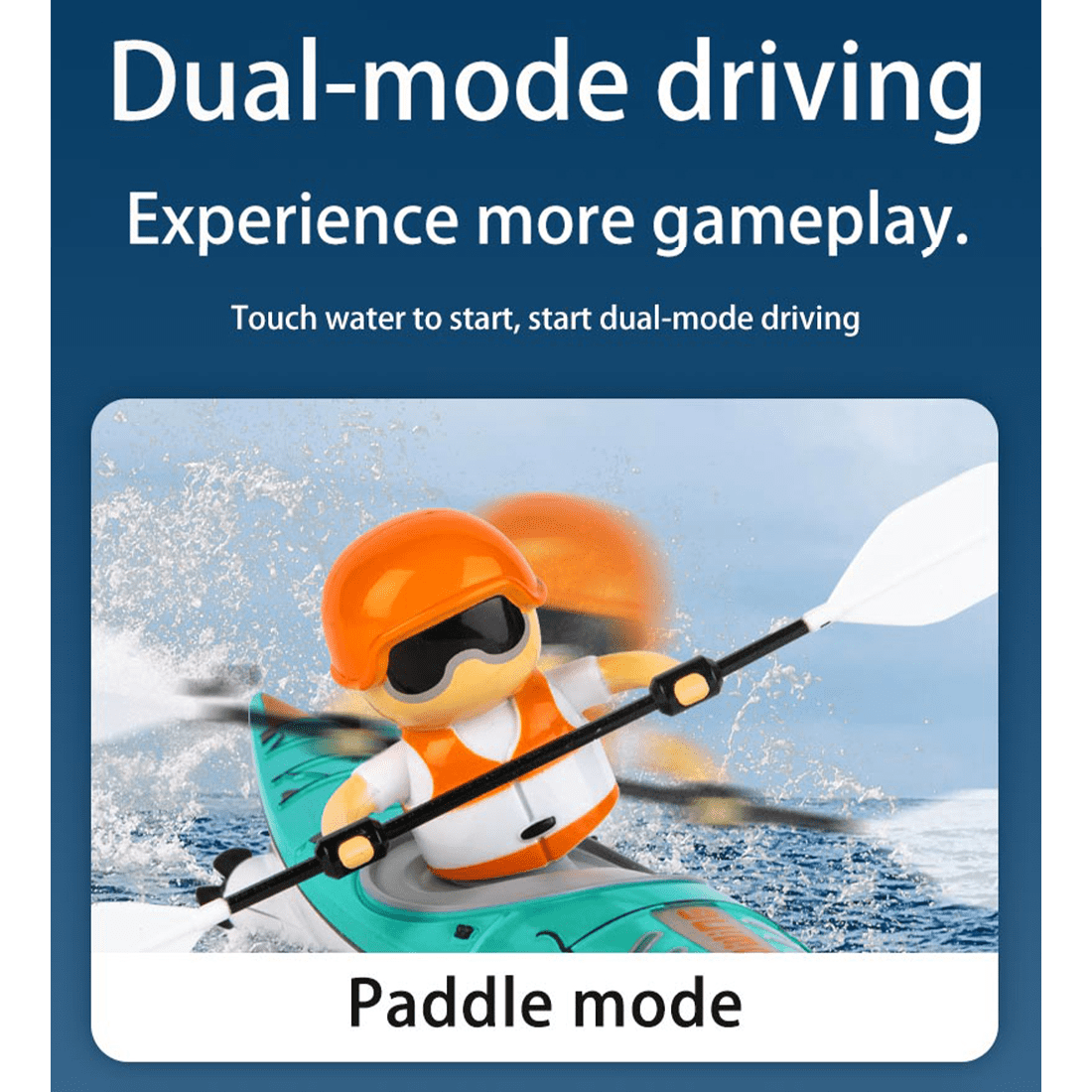 2.4GHz RC Kayak Boat with Realistic Paddling Propulsion, Anti-Capsize Design, LED Light, Rechargeable Battery, Remote Control Waterproof Summer Toy Boats Gift for Pools & Lakes (RTR/Blue)