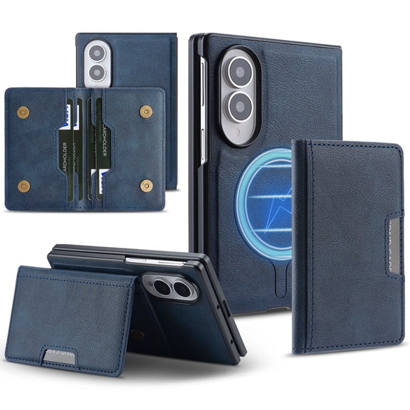 Decase for Galaxy Z Fold 8 Detachable Magnetic Wallet Case, PU Leather Card Holder with Kickstand, Blue
