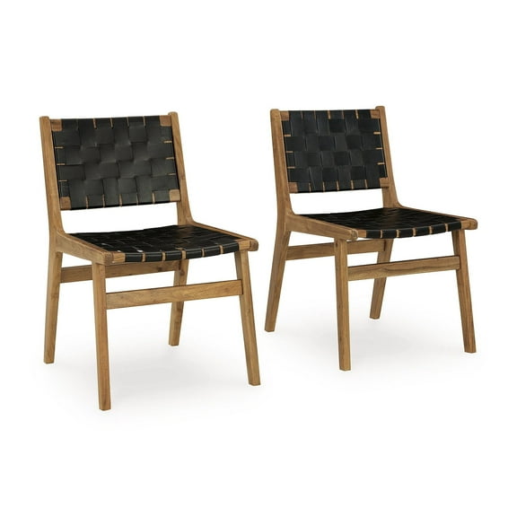 Signature Design by Ashley Fortmaine Woven Leather Dining Chair, Set of 2, Brown/Black