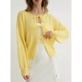 thumbnail image 2 of Bow-Knot Cardigan Sweaters for Women Trendy 2025 Fall Winter Open Front Long Sleeve Button Down Cropped Lady Jacket Light Yellow L, 2 of 5