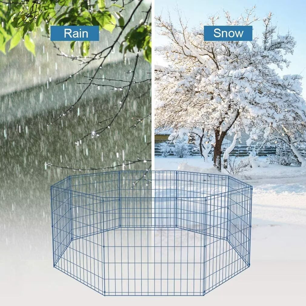 YRLLENSDAN 8 Panels 24”H Metal Dog Playpen, Portable Dog Fence for Yard and RV Camping, Foldable Pet Playpen for Indoor and Outdoor, Blue