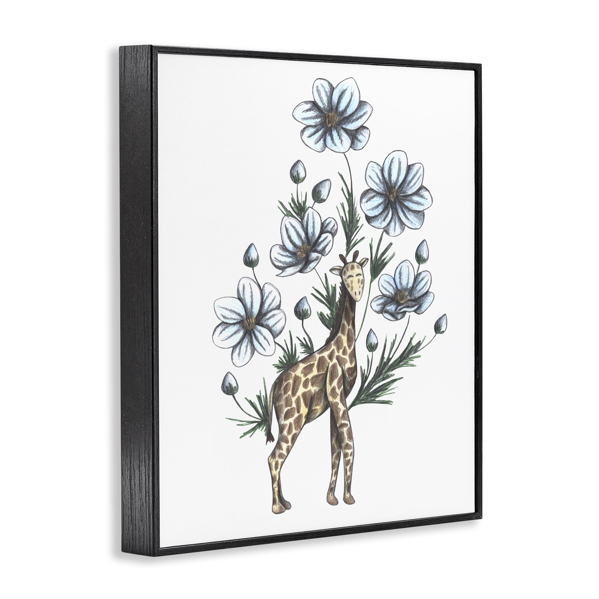 Giraffe with Flower Blossoms Black Framed Giclee Art, design by Cecilia Battaini