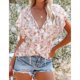 thumbnail image 3 of Blusa estampada con botones para mujer, manga corta, cuello en V, blusa informal con estampado elegante para el trabajo, fiesta diaria, 3 of 6