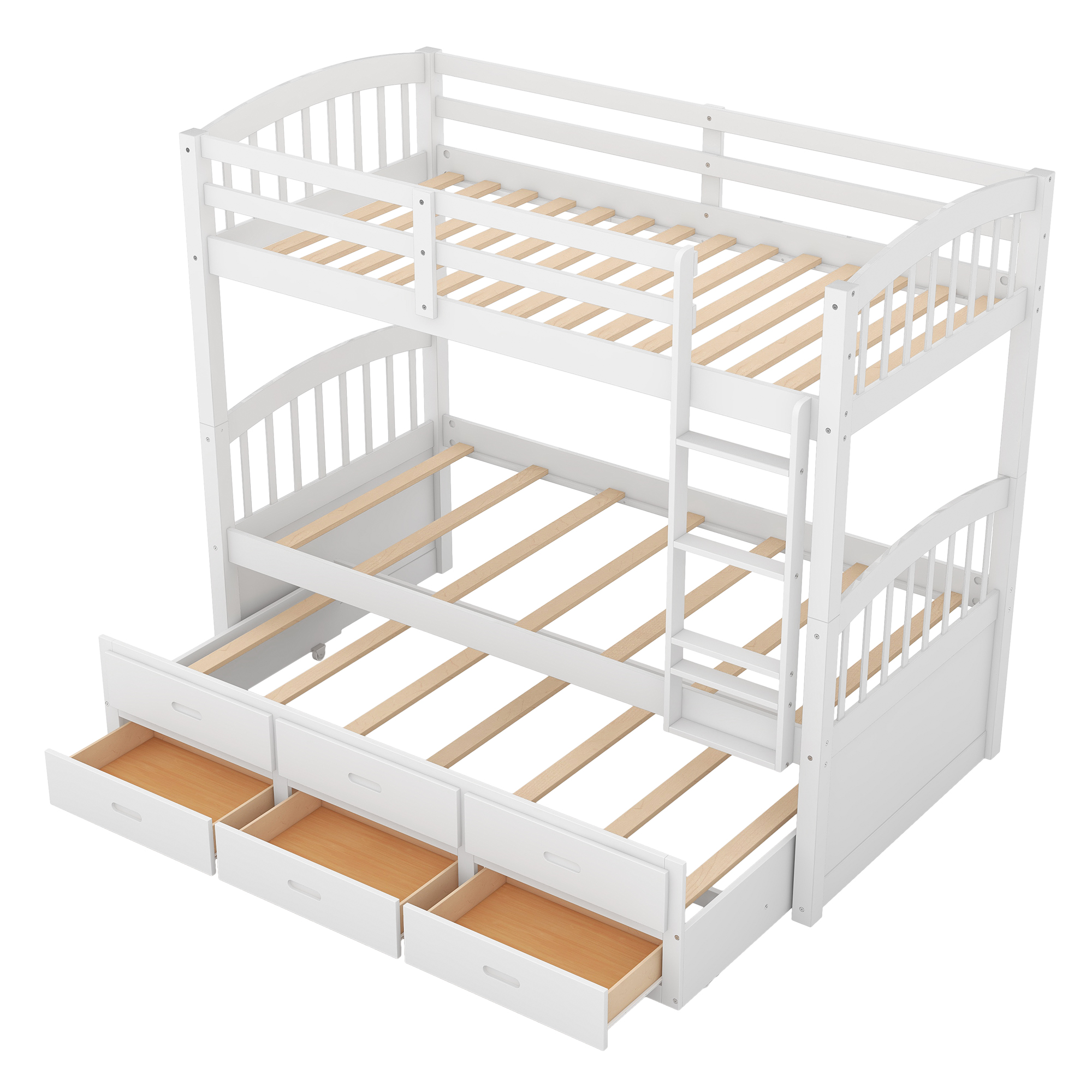 Euroco Twin Over Twin Wood Bunk Bed with Trundle and Drawers, White - image 5 of 13