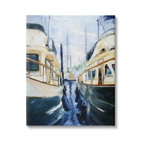 Stupell Industries Marine Harbor Docked Boats Coastal Painting Gallery Wrapped Canvas Print Wall Art