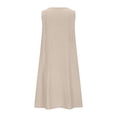 thumbnail image 5 of Uscallm Women Summer Plus Size Round Neck Sleeveless Boho Flowy A-Line Mini Casual Dresses Solid Basic Vacation Beach Swing Loose Sundresses, Khaki M, 5 of 6