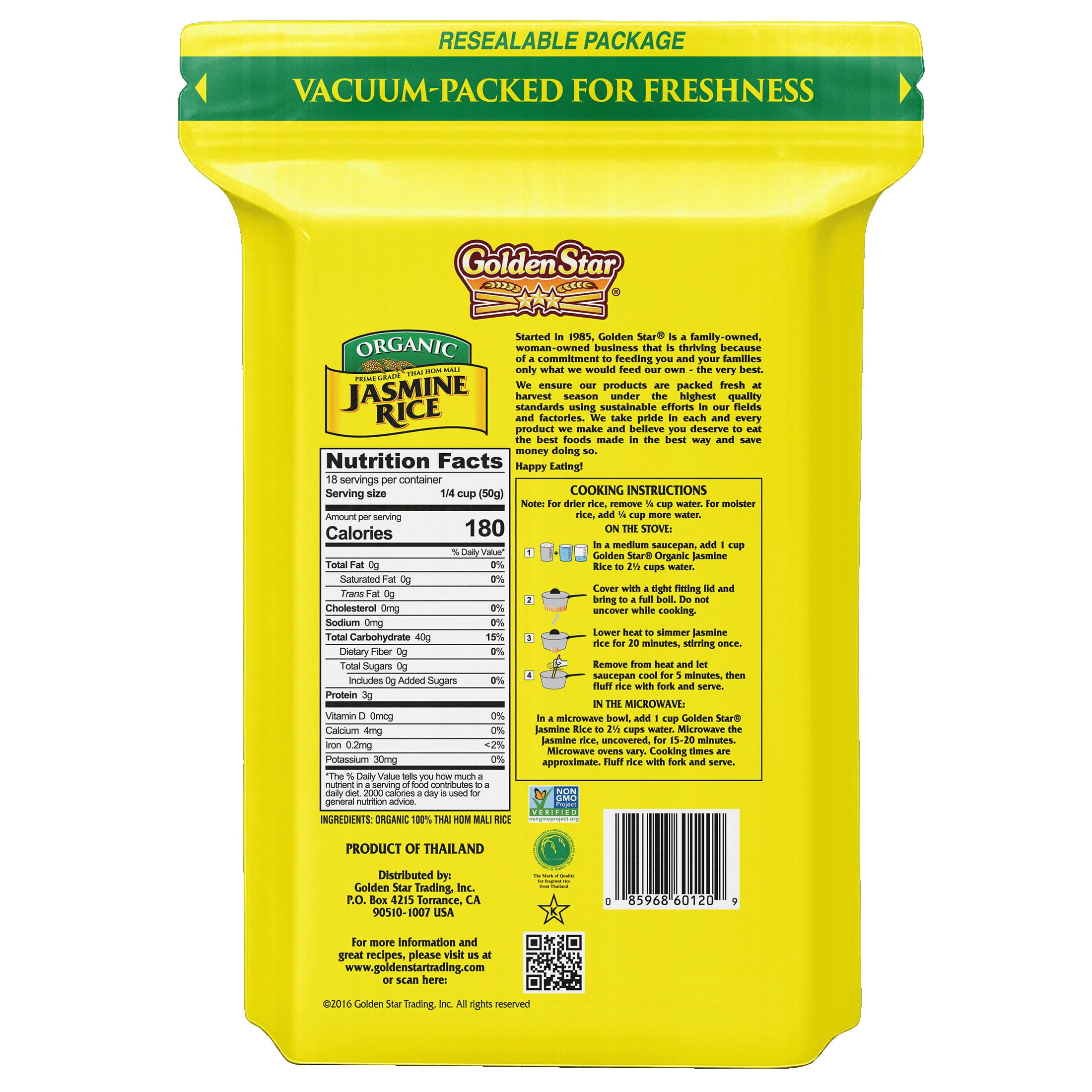 Golden Star Organic Thai Hom Mali Jasmine Rice, 2 lbs