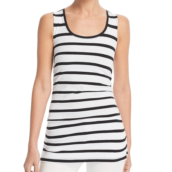 Le Gali Womens Striped Ruched Tank Top, Black, Large