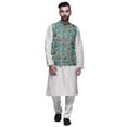 thumbnail image 1 of Atasi Ethnic Dupion Silk Kurta Pyajama Set With Printed Nehru Jacket For Mens, 1 of 3