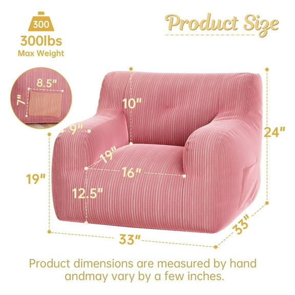 Bean Bag Chairs for Adults and Kids - Bean Bag Sofa with Tufted Soft Stuffed Filling for Living Room,Bedroom Accent Sofa Chair with Pocket Pink faux fur