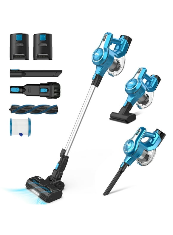 INSE Cordless Vacuum Cleaner with 2 Batteries, 8-in-1 Lightweight Stick Vacuum, Up to 90mins Run-time, 30kPa 300W Powerful Suction Rechargeable Battery Vacuum for Pet Hair Hardwood Floor Carpet