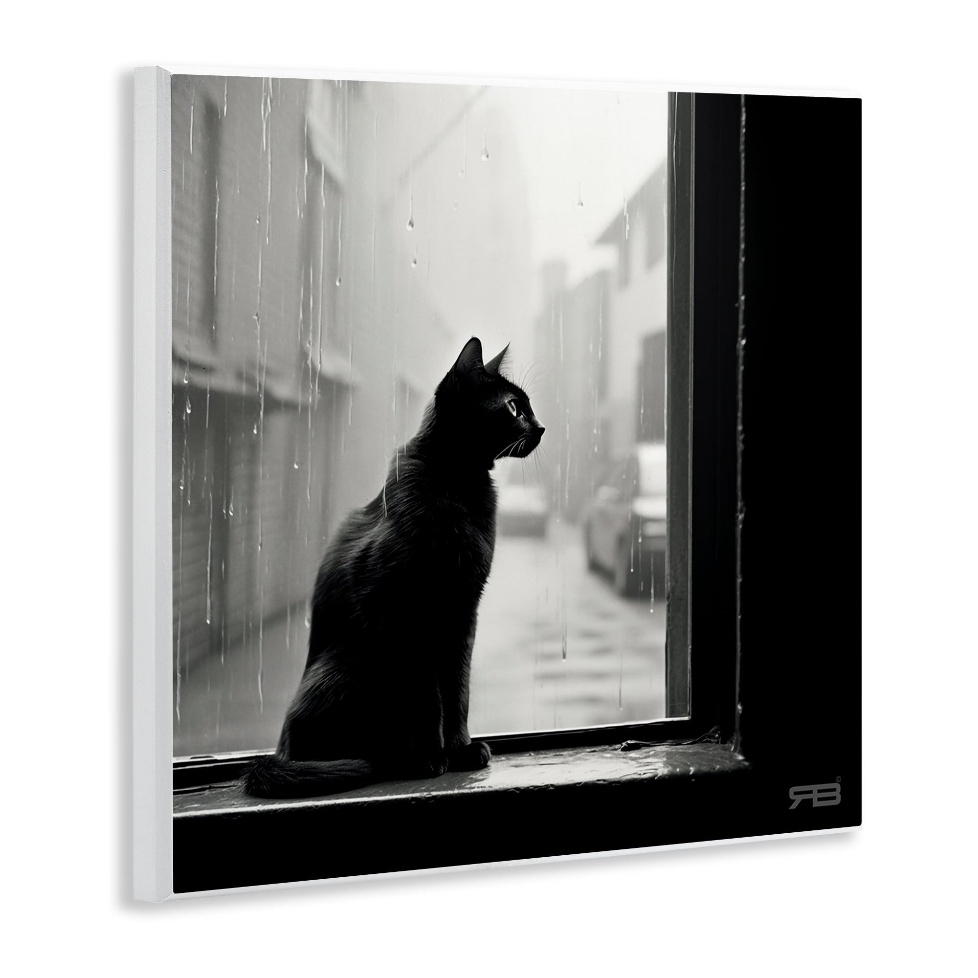 Stupell Industries Cat Gazing Rainy Window Animals & Insects Painting Unframed Art Print Wall Art, 12 x 12